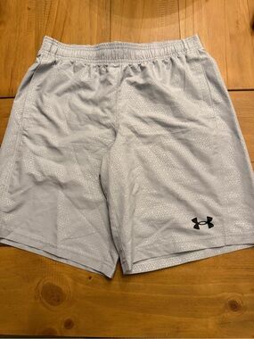 Under Armour Light Gray Athletic Shorts with Black Logo